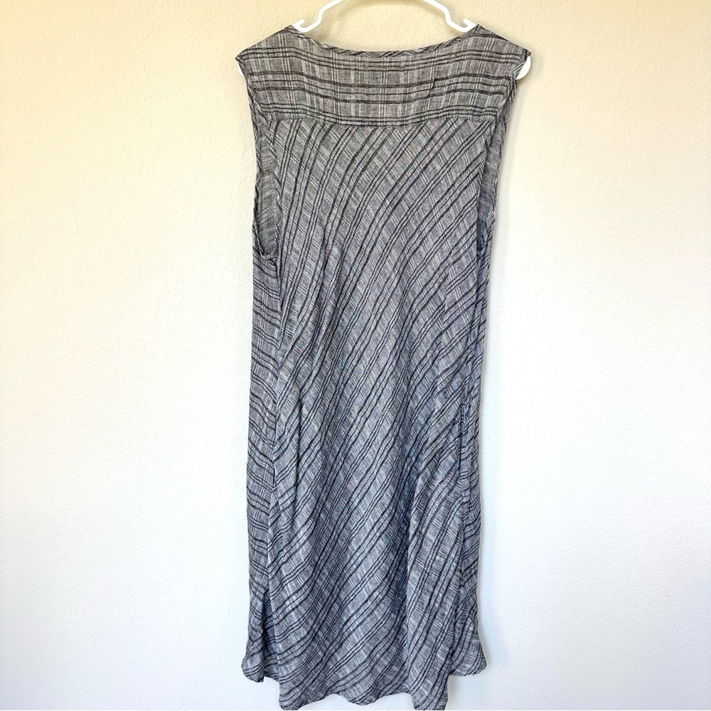 FLAX Linen Dress V-Neck with Pockets Gray and Black M - Picture 2 of 10